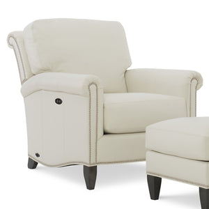 Gentry Leather Tilt Back Chair and Ottoman in Tribeca Creamleather by Wesley Hall - close up
