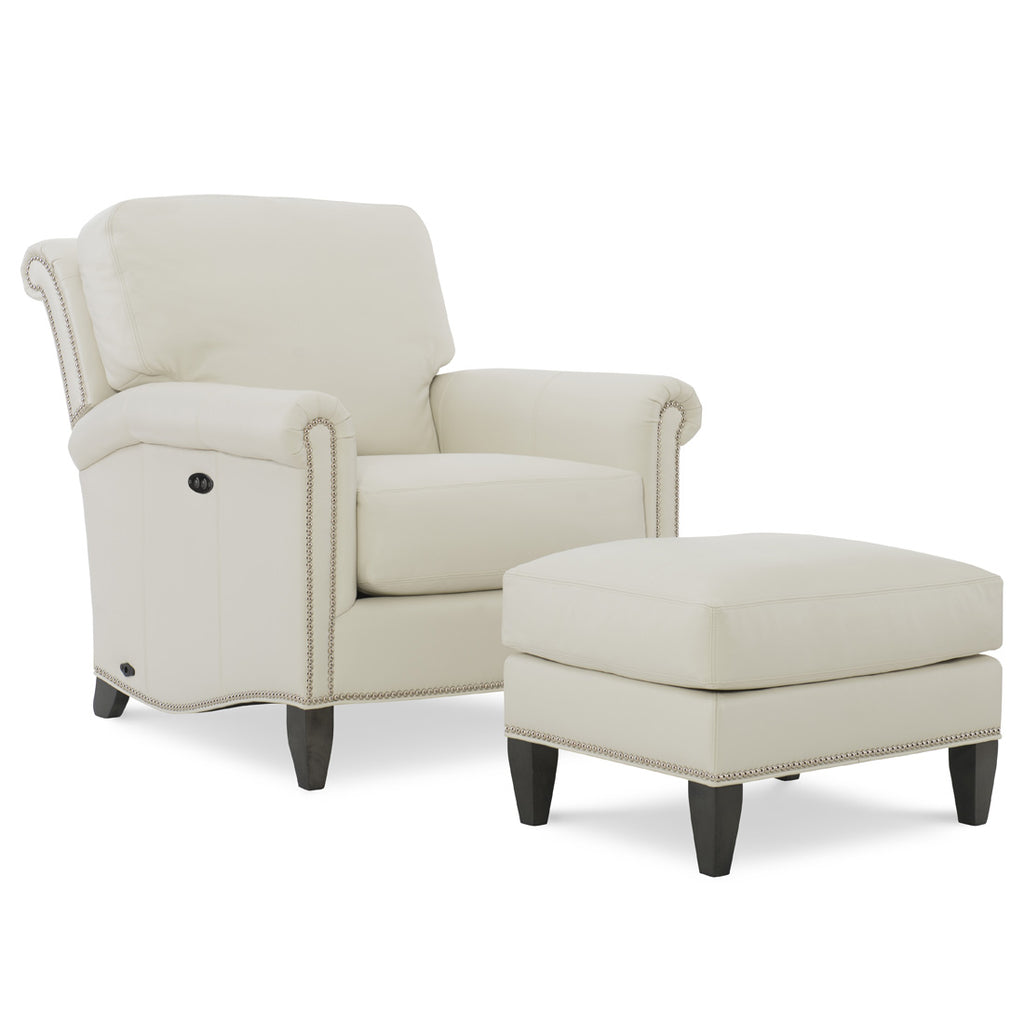 Gentry Leather Tilt Back Chair and Ottoman in Tribeca Cream leather by Wesley Hall