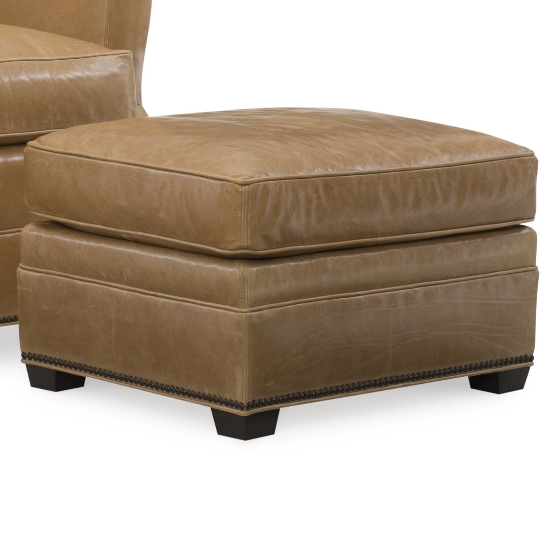 Crawford Leather Ottoman in Giles Fawn leather by Wesley Hall