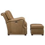 Crawford Leather Tilt Back Chair in Giles Fawn leather by Wesley Hall - side view