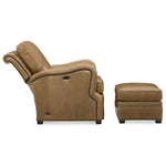 Crawford Leather Tilt Back Chair in Giles Fawn leather by Wesley Hall - side view reclined