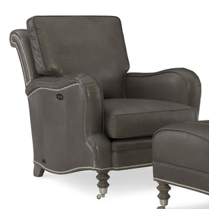 Cyrus Leather Tilt Back Chair in Dynasty Graphite by Wesley Hall - close up