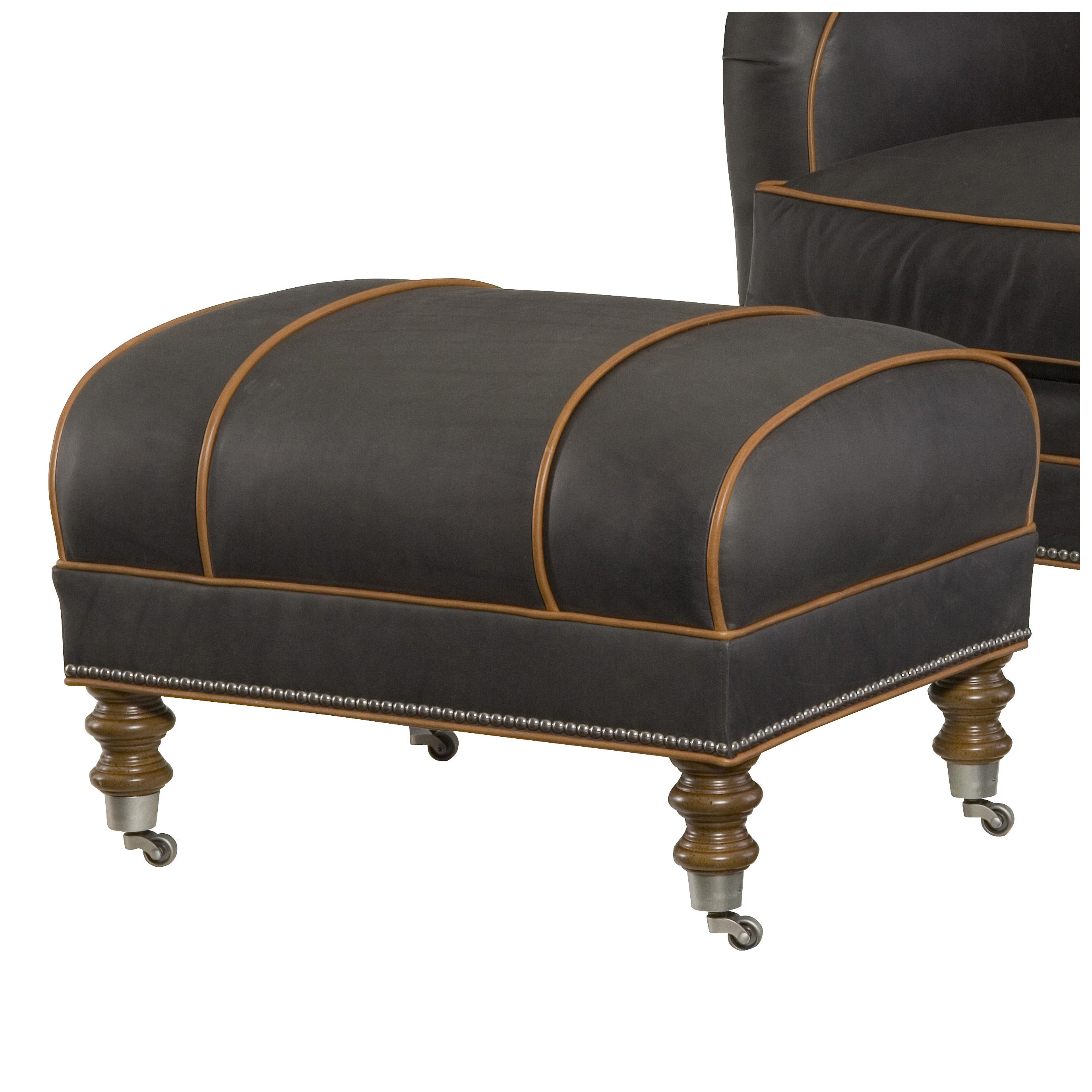 Hartwell Leather Ottoman by Wesley Hall, shown in Crockett Chimney leather