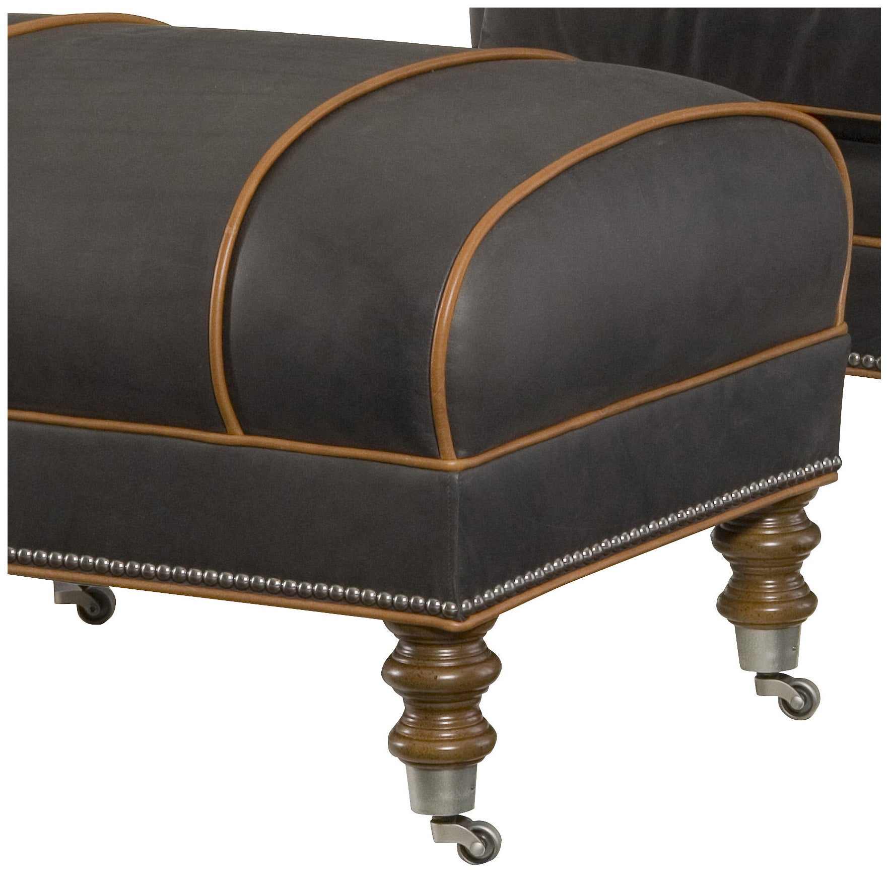 Hartwell Leather Ottoman by Wesley Hall, shown in Crockett Chimney leather - close up