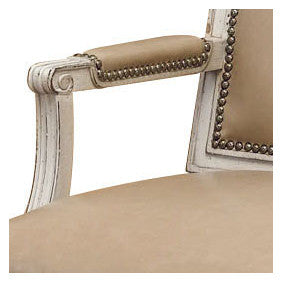 Maxis Leather Arm Chair by Wesley Hall shown in Giles Fawn leather - arm close up