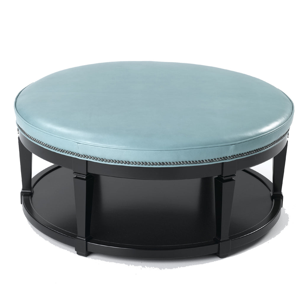Carrie Leather Table Ottoman in Mont Blanc Light Blue leather by Wesley Hall