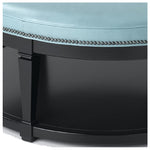 Carrie Leather Table Ottoman in Mont Blanc Light Blue leather by Wesley Hall - close up nailhead and base
