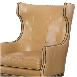 Scout Leather Chair by Wesley Hall shown in Giles Fawn leather - close up back
