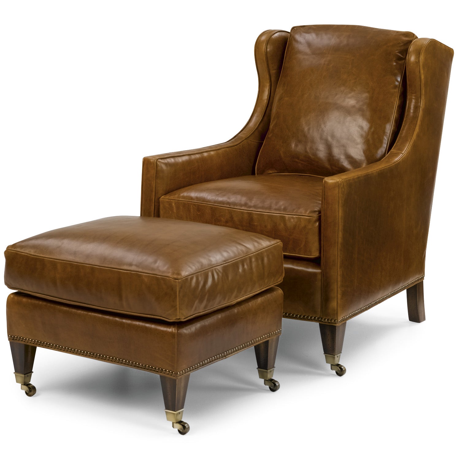 Sawyer Leather Chair and Ottoman by Wesley Hall shown in Pasadena Pecan leather