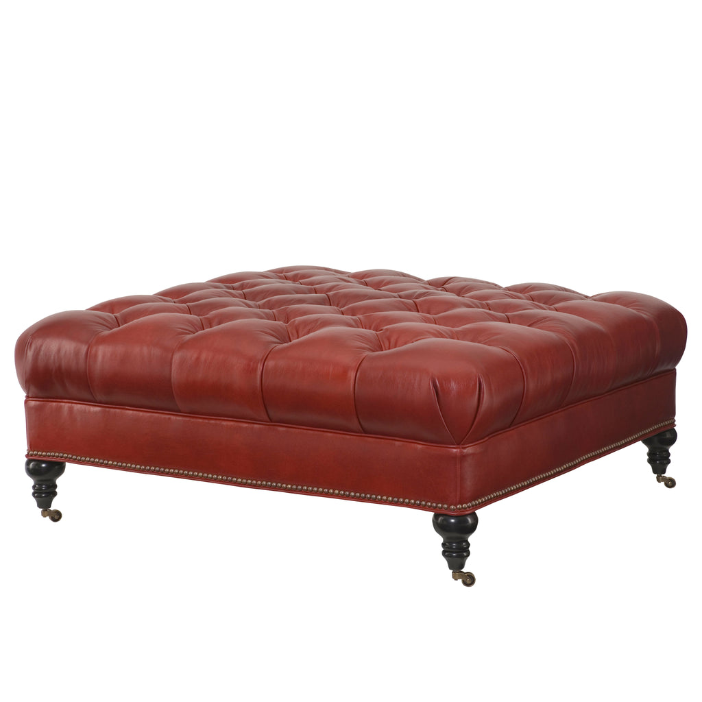 Adair Leather Ottoman in Matador Garnet leather by Wesley Hall