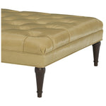 Olson Leather Ottoman by Wesley Hall shown in Giles Fawn leather and Espresso wood finish - close up