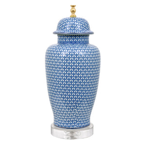 Blue & White Porcelain Fish Scale Temple Lamp with Crystal Base
