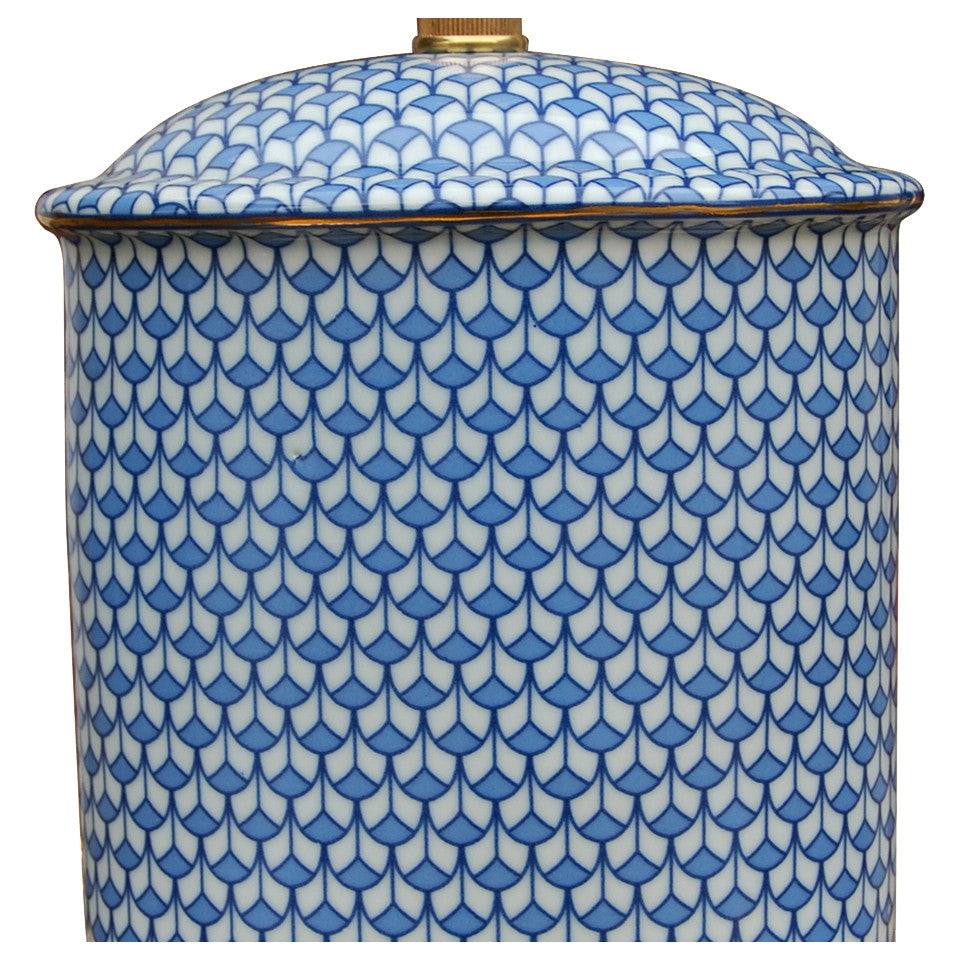English Blue & White Porcelain Fish  Jar Lamp with Gold Leaf Base