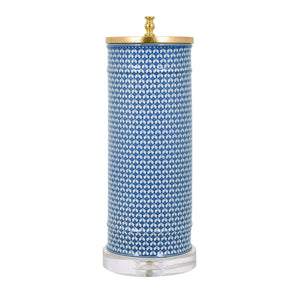 Blue & White Porcelain Fish Scale Vase Lamp with Crystal Base and Gold Leaf Cap