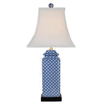 Admiral Blue & White Lattice Square Porcelain Jar Lamp