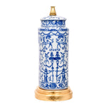 Blue & White Euro Style Oval Urn Table Lamp with Gold Leaf Base