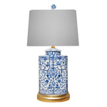 Oriental Blue & White Euro Style Oval Urn Table Lamp with Gold Leaf Base