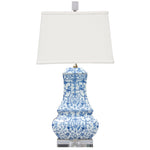 Blue & White Tara Buddha Porcelain Gourd Lamp with Crystal Base