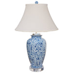 Oriental Blue & White Table Lamp with Crystal Base