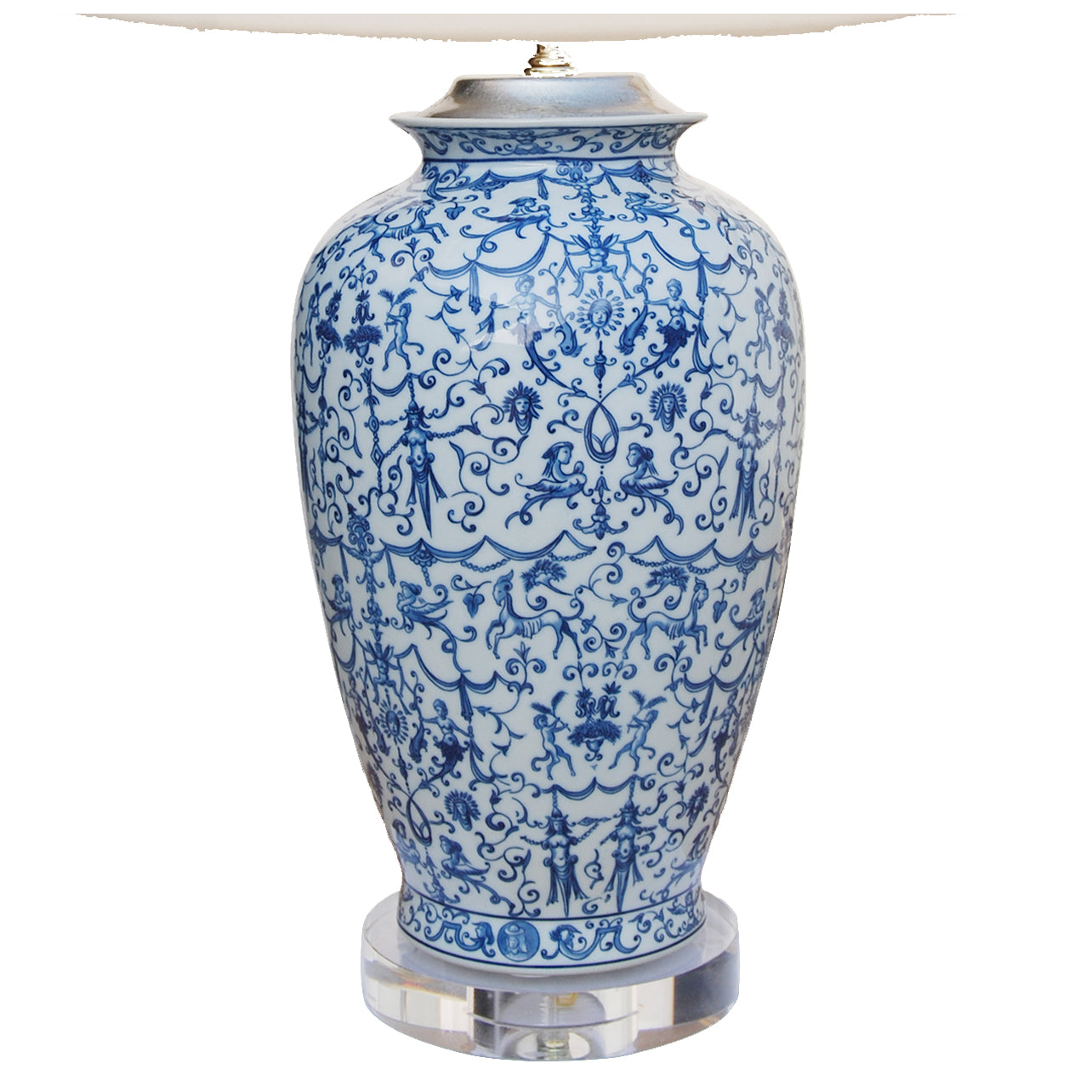 Oriental Blue & White Table Lamp with Crystal Base