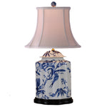 Paradise Birds Blue & White Porcelain Tea Jar Table Lamp, Large