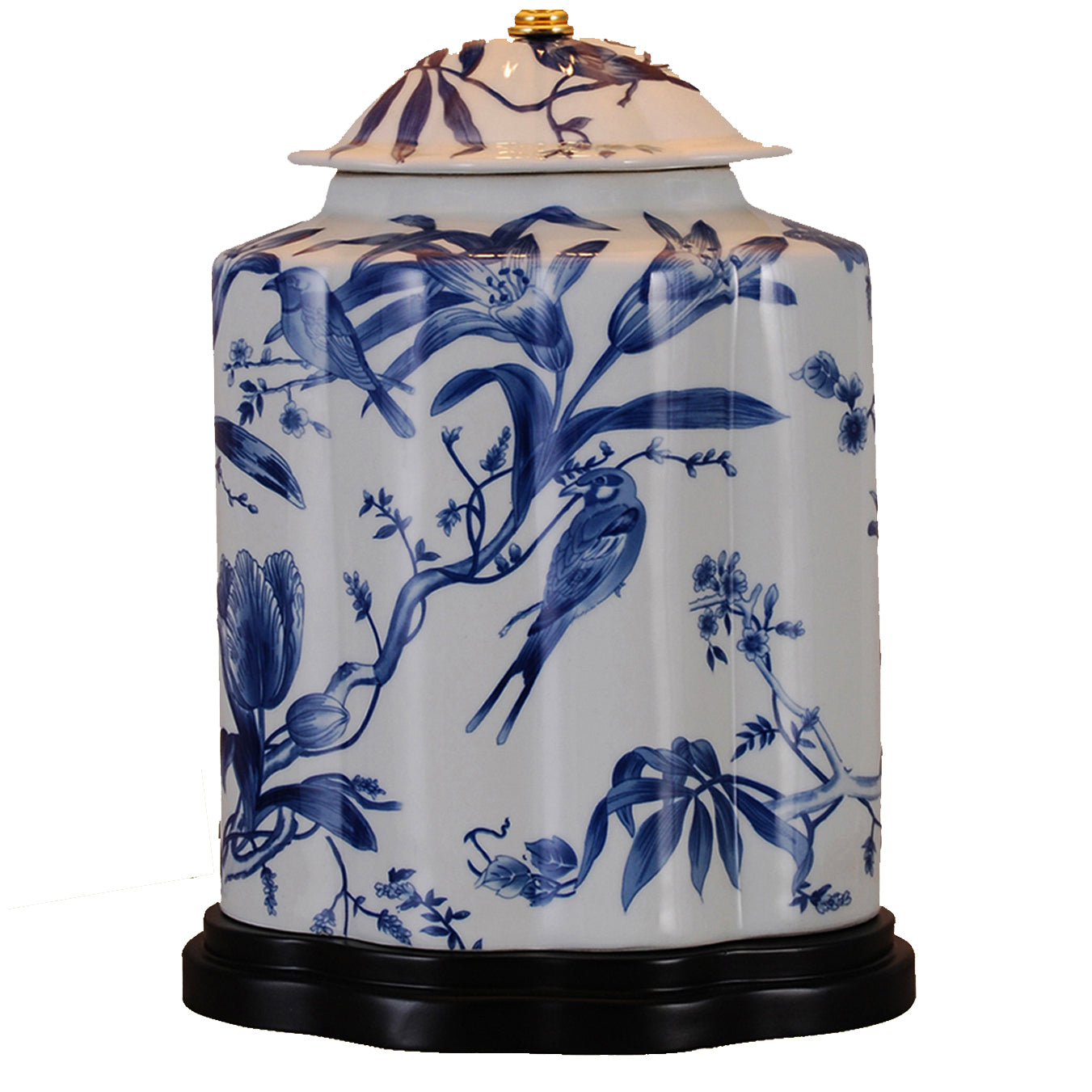 Paradise Birds Blue & White Porcelain Tea Jar Table Lamp, Large