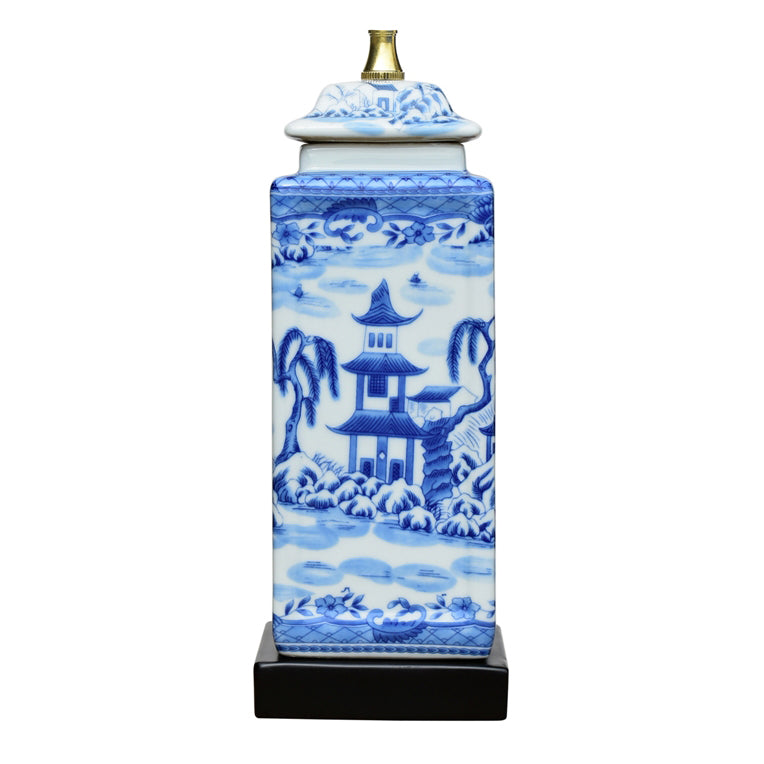Blue & White Canton Square Porcelain Jar Lamp