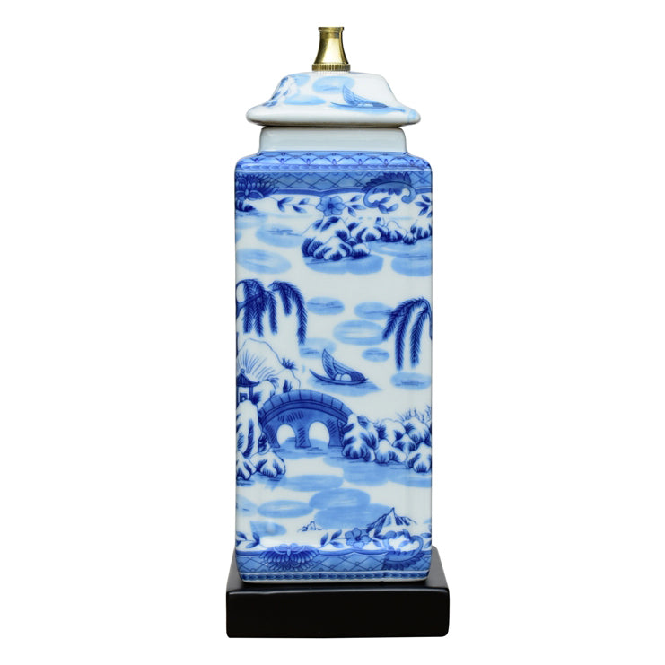 Blue & White Canton Square Porcelain Jar Lamp
