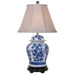 Botanical Blue & White Porcelain Temple Jar Lamp