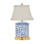 English Blue & White Porcelain Bamboo Jar Lamp with Gold Leaf Base