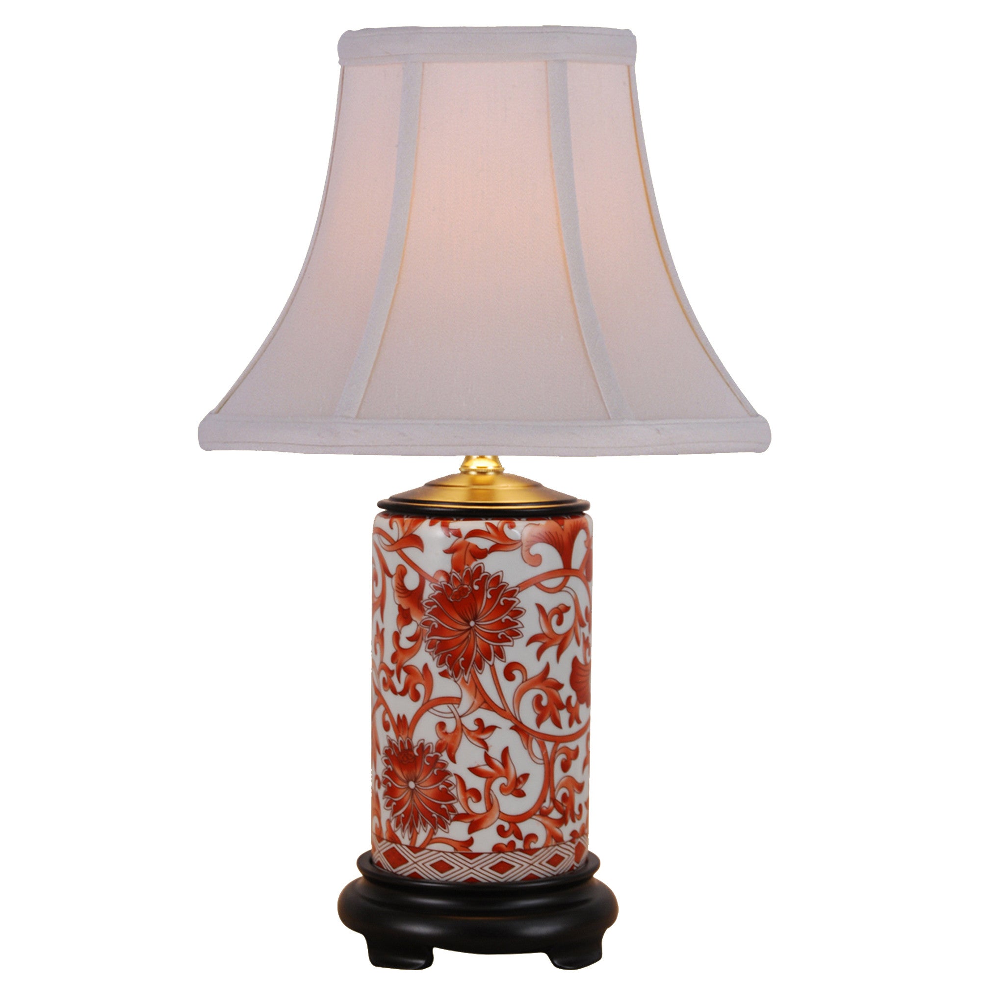 Coral Red Floral Mini Vase Porcelain Lamp