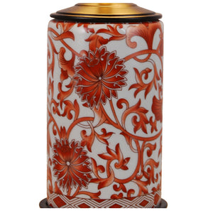 Coral Red Floral Mini Vase Porcelain Lamp