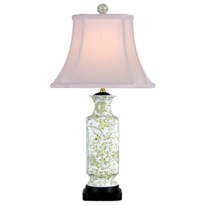 Square Lemon Green Botanical Vase Porcelain Lamp