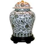 Floral Black & White Temple Jar Porcelain Lamp