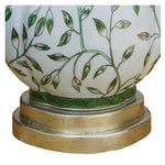Green Vine Porcelain Oval Jar Lamp with Silver Base