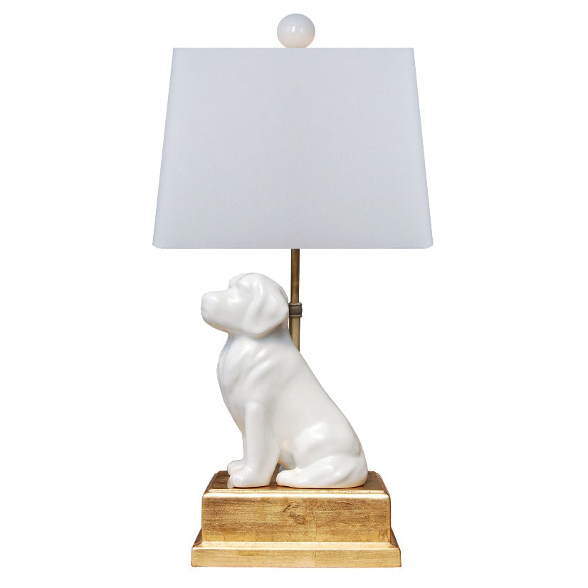 Man's Best Friend White Porcelain Lamp with Gold Leaf Base