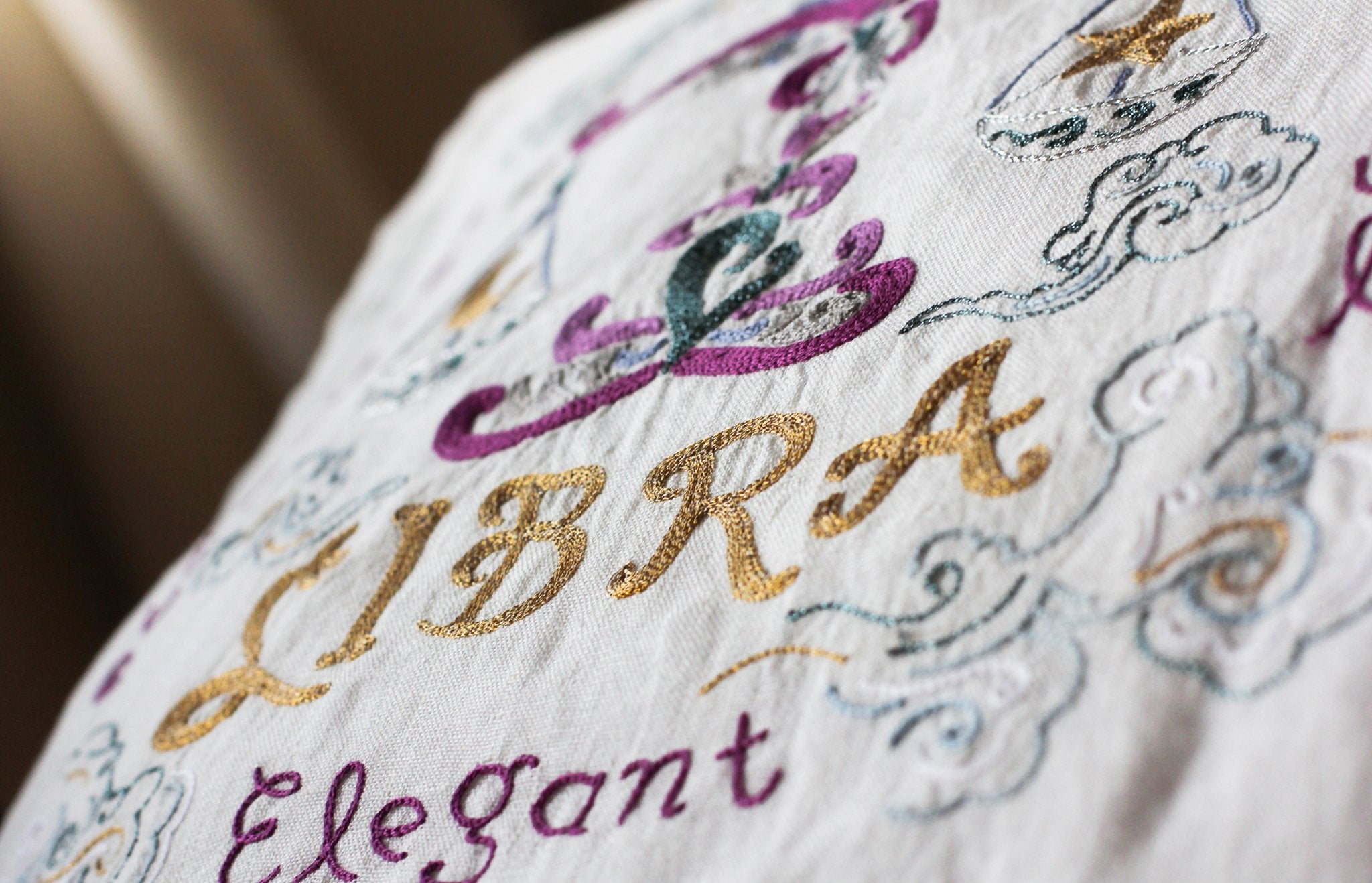 Libra Astrology Hand-Embroidered Pillow