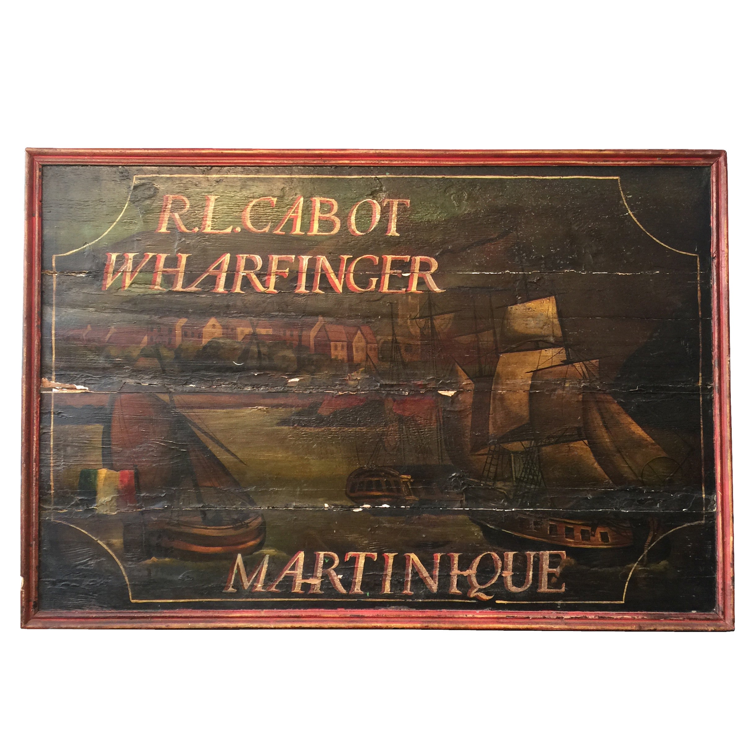 French Antique Pub Sign "R.L. Cabot Wharfinger Martinique" c1910