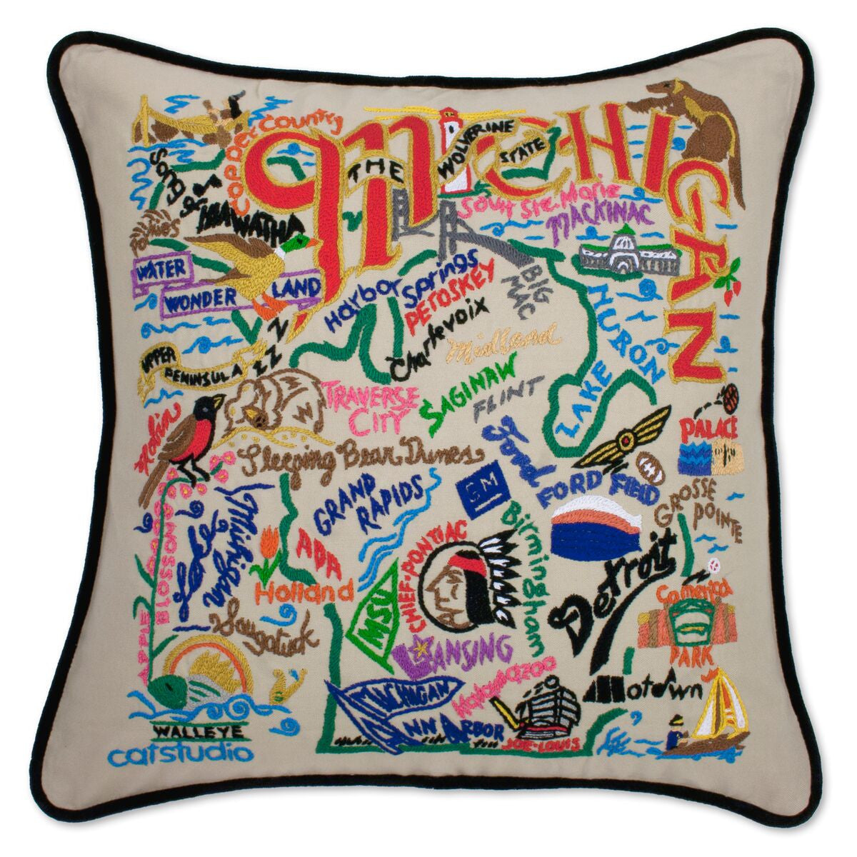 Michigan Hand-Embroidered Pillow