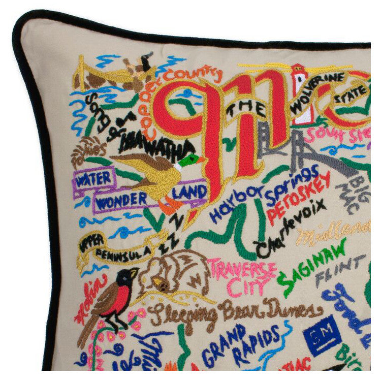Michigan Hand-Embroidered Pillow