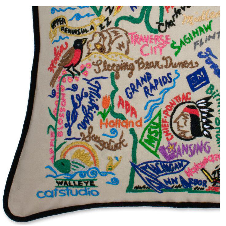Michigan Hand-Embroidered Pillow