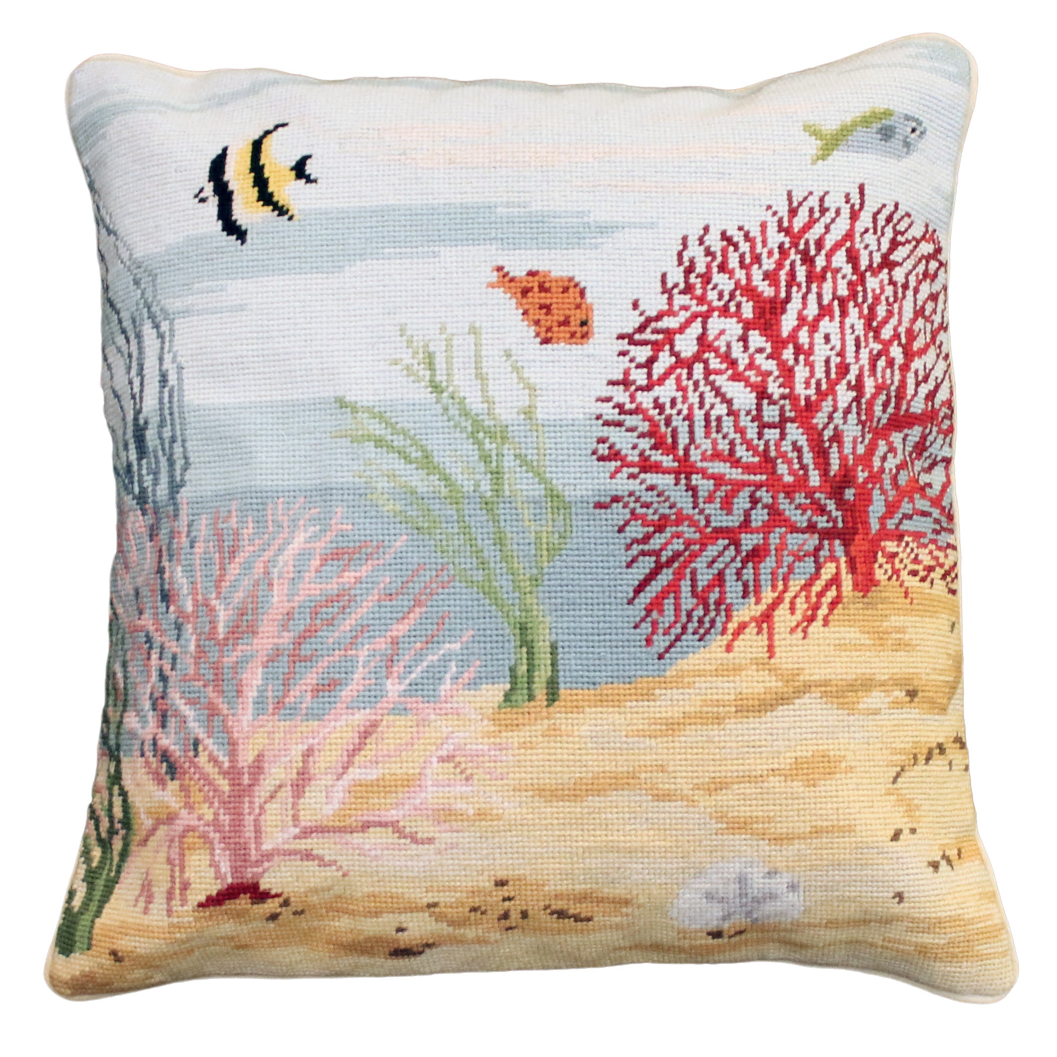 Coral Needlepoint Pillow, Left Side