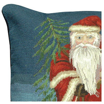Santa with Tree Needlepoint Pillow