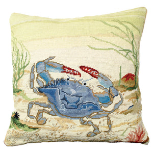 Blue Crab Needlepoint Pillow