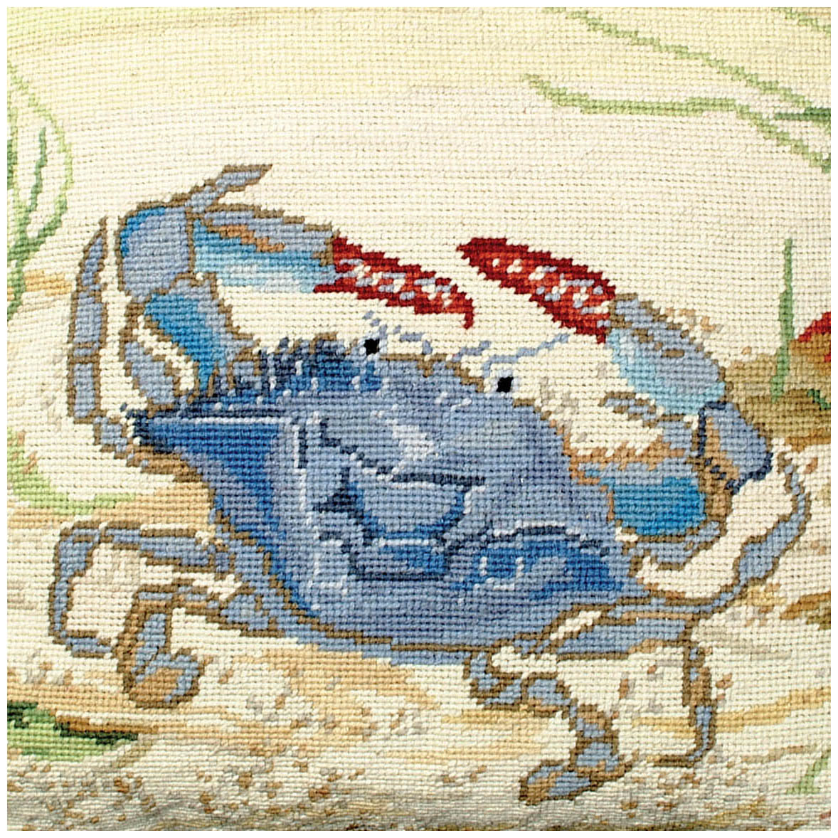 Blue Crab Needlepoint Pillow
