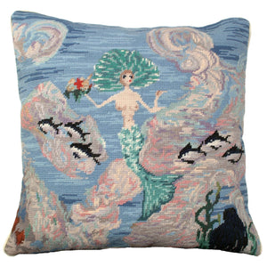 Aqua Mermaid Needlepoint Pillow