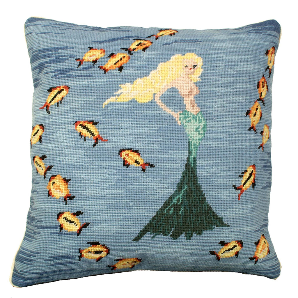 Yellow Mermaid Needlepoint Pillow
