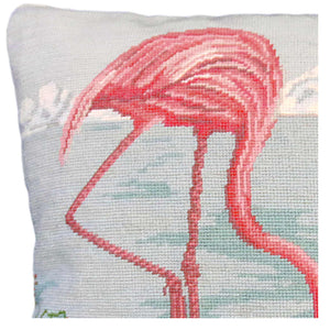 Flamingo in Water Needlepoint Pillow