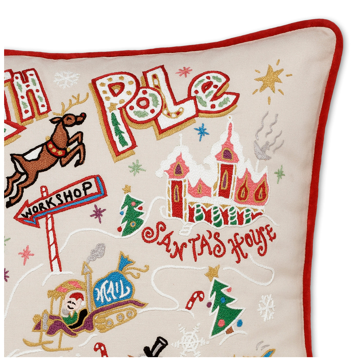 North Pole Hand-Embroidered Pillow