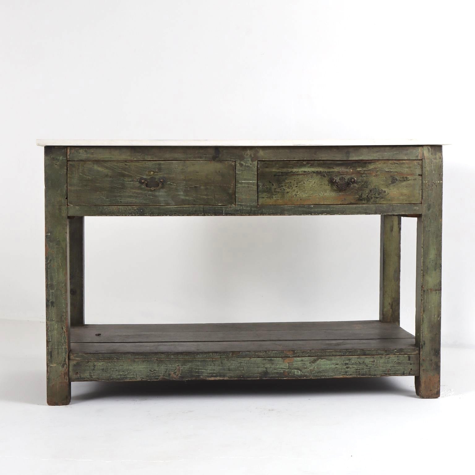 Antique Green Painted Base w/ Marble Top